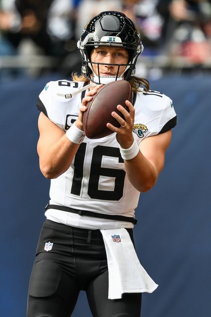 Trevor Lawrence of the Jacksonville Jaguars during the pre game warm up during the Week 6 match Chicago Bears vs Jacksonville Jaguars at Tottenham Hotspur Stadium, London, United Kingdom, 13th October 2024

(Photo by Craig Thomas/News Images)