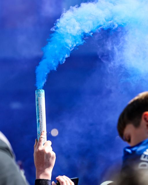 Everton fans arrive at Hill Dickinson with flares ready for derby day during the Premier League match Everton vs Liverpool at Hill Dickinson Stadium, Liverpool, United Kingdom on 19 April 2026

(Photo by Alfie Cosgrove/News Images)