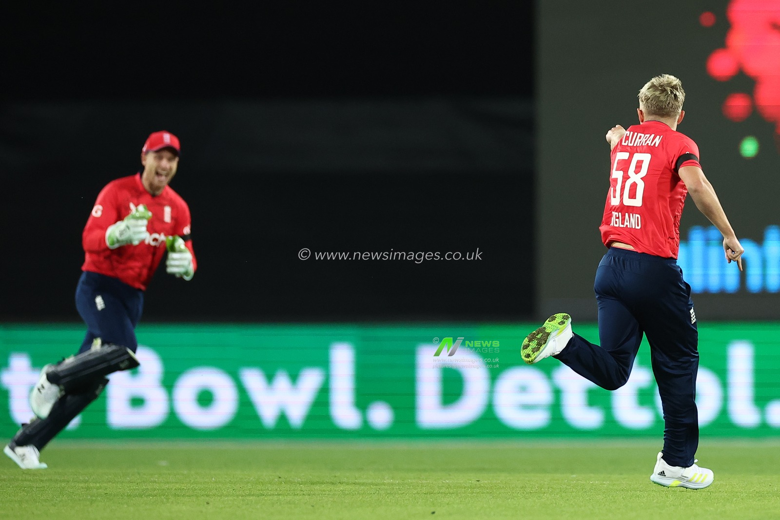 Sam Curran of England dismisses Tim David of Australia and celebrates  during the Dettol T20I Series 2 of 3 match Australia vs England at Manuka Oval, Canberra, Australia, 12th October 2022

(Photo by Patrick Hoelscher/News Images)