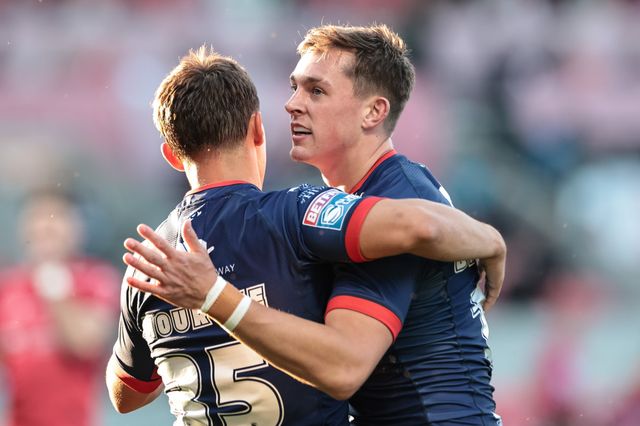 Jack Broadbent of Hull KR celebrates his try during the Betfred Super League Round 20 Salford Red Devils vs Hull KR at Salford Community Stadium, Eccles, United Kingdom, 31st July 2025

(Photo by Mark Cosgrove/News Images)
