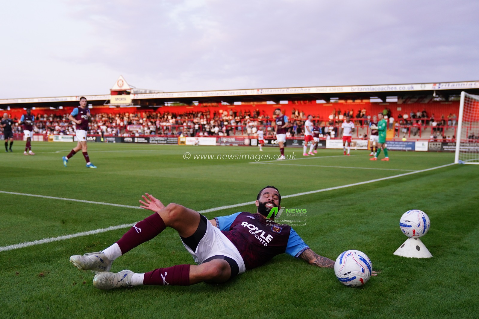 Pablo of West Ham United fails to keep ball in play during the pre-season friendly match Stevenage vs West Ham United at Lamex Stadium, Stevenage, United Kingdom on 22 July 2026

(Photo by Harvey Murphy/News Images)