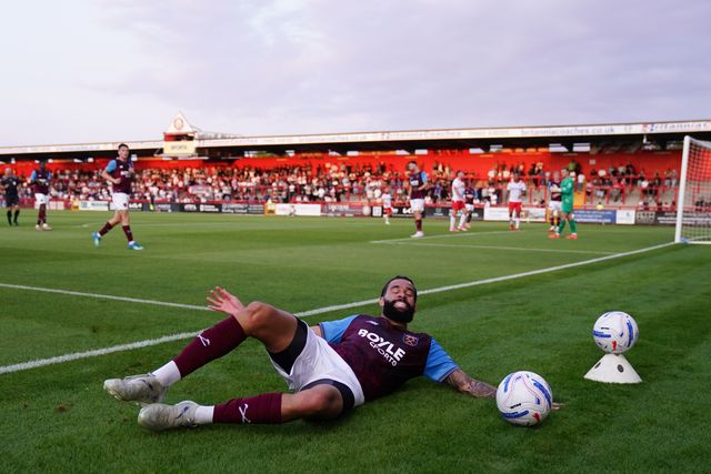 Pablo of West Ham United fails to keep ball in play during the pre-season friendly match Stevenage vs West Ham United at Lamex Stadium, Stevenage, United Kingdom on 22 July 2026

(Photo by Harvey Murphy/News Images)