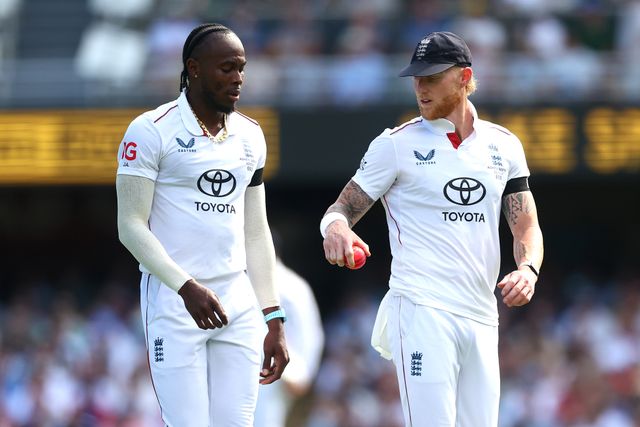 Jofra Archer of England and Ben Stokes of England are seen during the NRMA Insurance Ashes Second Test Day 2 Australia vs England at The Gabba, Brisbane Cricket Ground, Brisbane, Australia, 5th December 2025

(Photo by Pat Hoelscher/News Images)

*** GER AUT SUI OUT ***