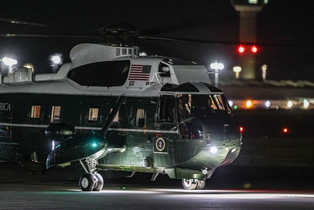 Marine One lands at London Stansted Airport ahead of the US President Donald Trump's state visit to the United Kingdom at London Stansted Airport, Stansted, United Kingdom, 16th September 2025

(Photo by Alfie Cosgrove/News Images)