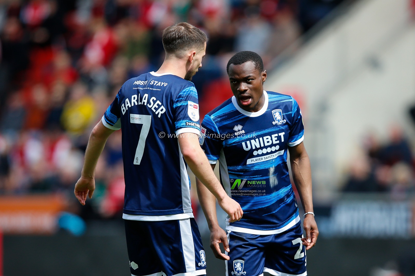 Daniel Barlaser #7 of Middlesbrough and Marc Bola #27 of Middlesbrough during the Sky Bet Championship match Rotherham United vs Middlesbrough at New York Stadium, Rotherham, United Kingdom, 1st May 2023

(Photo by Ben Early/News Images)