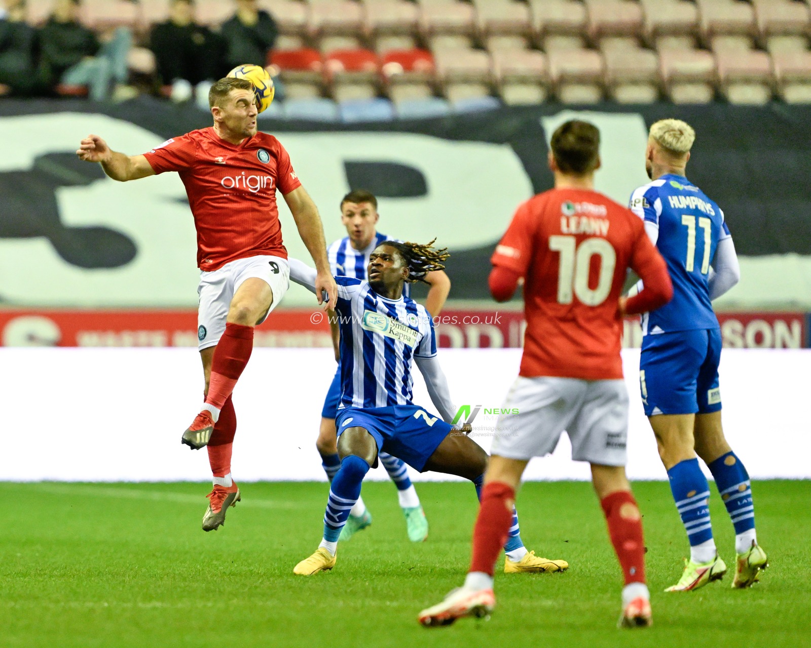 Sam Vokes of Wycombe Wanderers wins a header, during the Sky Bet League 1 match Wigan Athletic vs Wycombe Wanderers at DW Stadium, Wigan, United Kingdom, 23rd January 2024

(Photo by Cody Froggatt/News Images)