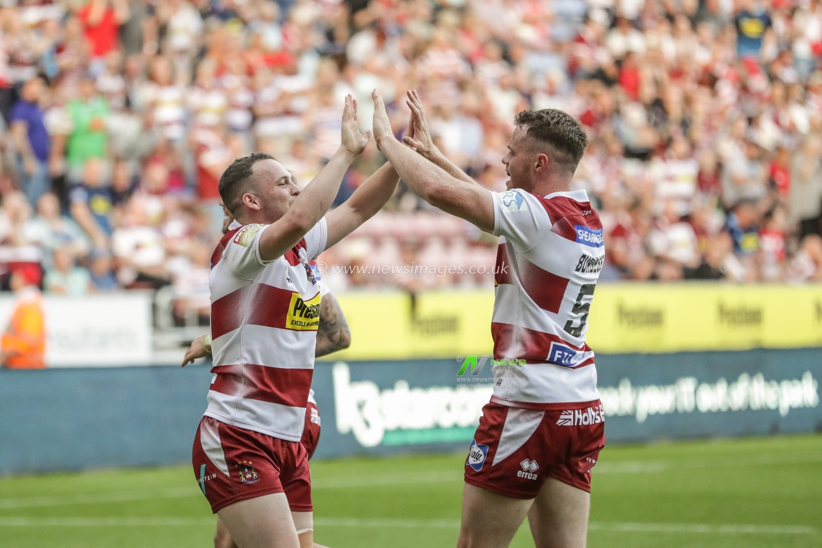 28th June 2019 , DW Stadium, Wigan, England;  Betfred Super League, Round 20, Wigan Warriors vs Salford Red Devils ; Liam Marshal (17) of Wigan Warriors celebrates his try 

Credit: Mark Cosgrove/News Images