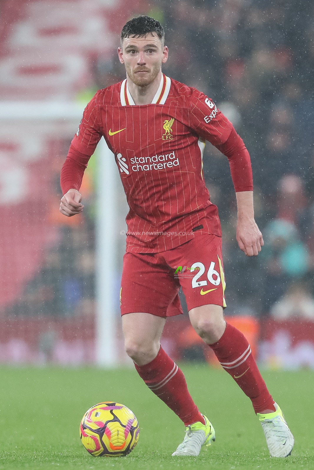 Andrew Robertson of Liverpool with the ball during the Premier League match Liverpool vs Manchester United at Anfield, Liverpool, United Kingdom, 5th January 2025

(Photo by Gareth Evans/News Images)