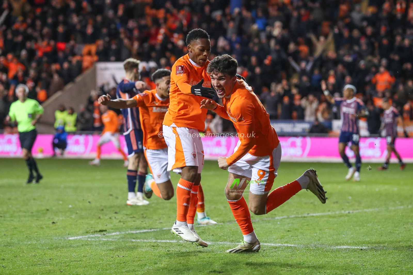 Kyle Joseph of Blackpool celebrates his goal to make it 2-2 during the Emirates FA Cup Third Round Replay match Blackpool vs Nottingham Forest at Bloomfield Road, Blackpool, United Kingdom, 17th January 2024

(Photo by Gareth Evans/News Images)