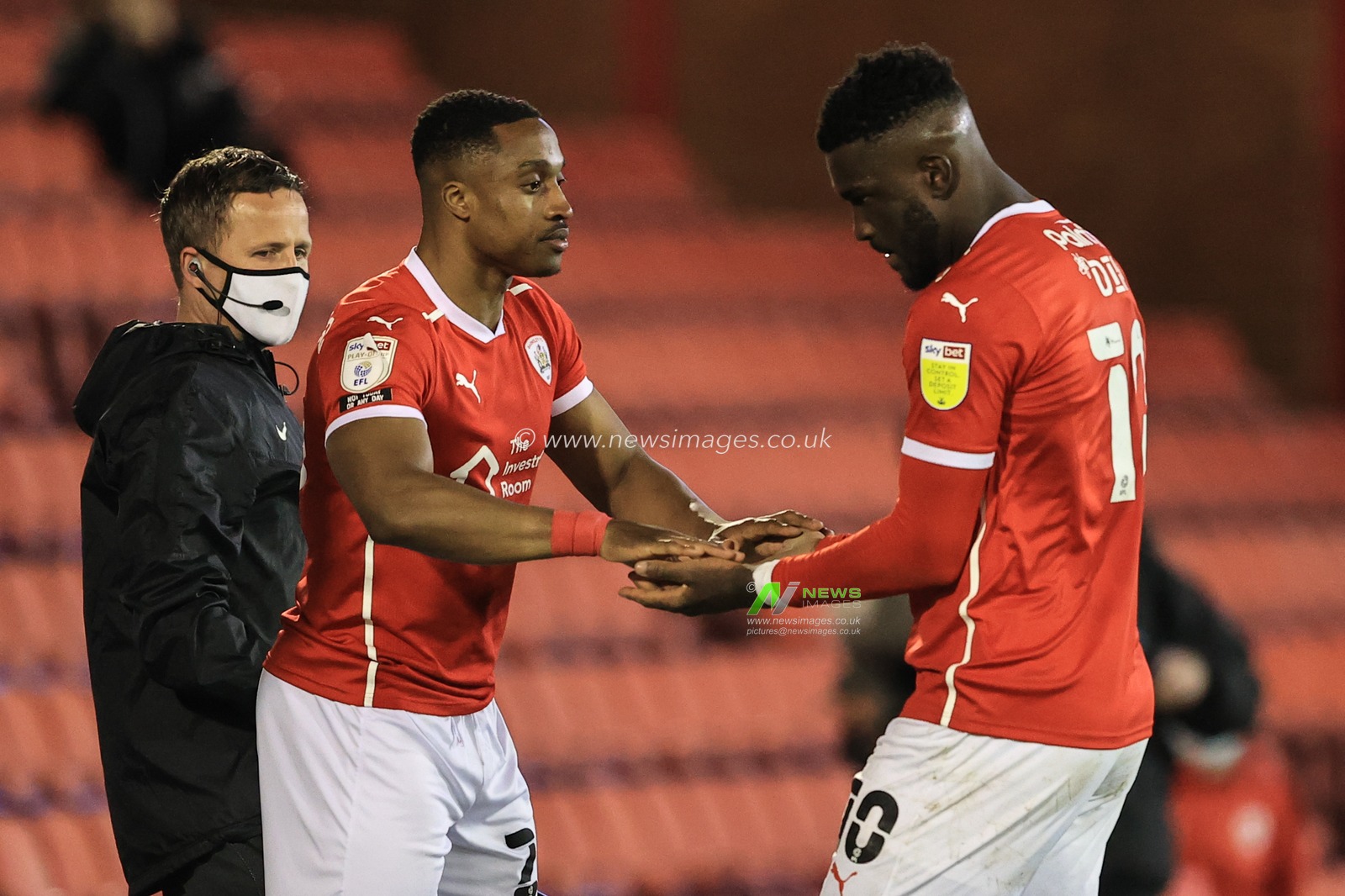 Daryl Dike #10 of Barnsley is substituted for Victor Adeboyejo #29 of Barnsley