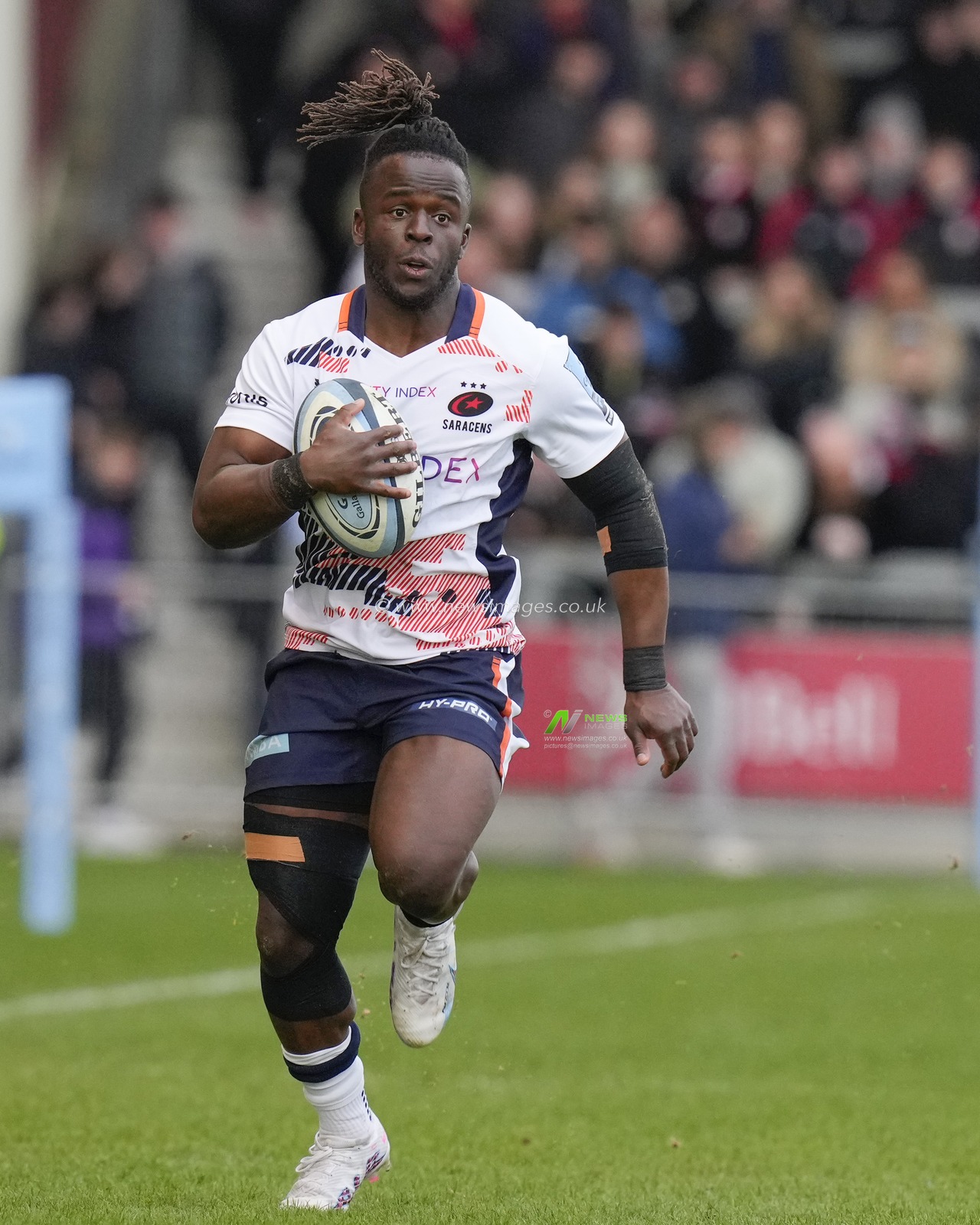 Rotimi Segun #23 of Saracens makes a break during the Gallagher Premiership match Sale Sharks vs Saracens at AJ Bell Stadium, Eccles, United Kingdom, 5th March 2023

(Photo by Steve Flynn/News Images)