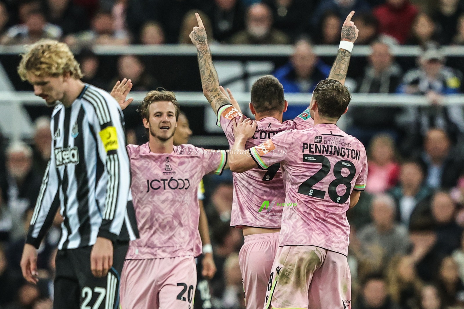 Andy Cook of Bradford City celebrates his goal to make it 3-1 during the Carabao Cup Round 3 match Newcastle United vs Bradford City at St. James's Park, Newcastle, United Kingdom, 24th September 2025

(Photo by Alfie Cosgrove/News Images)