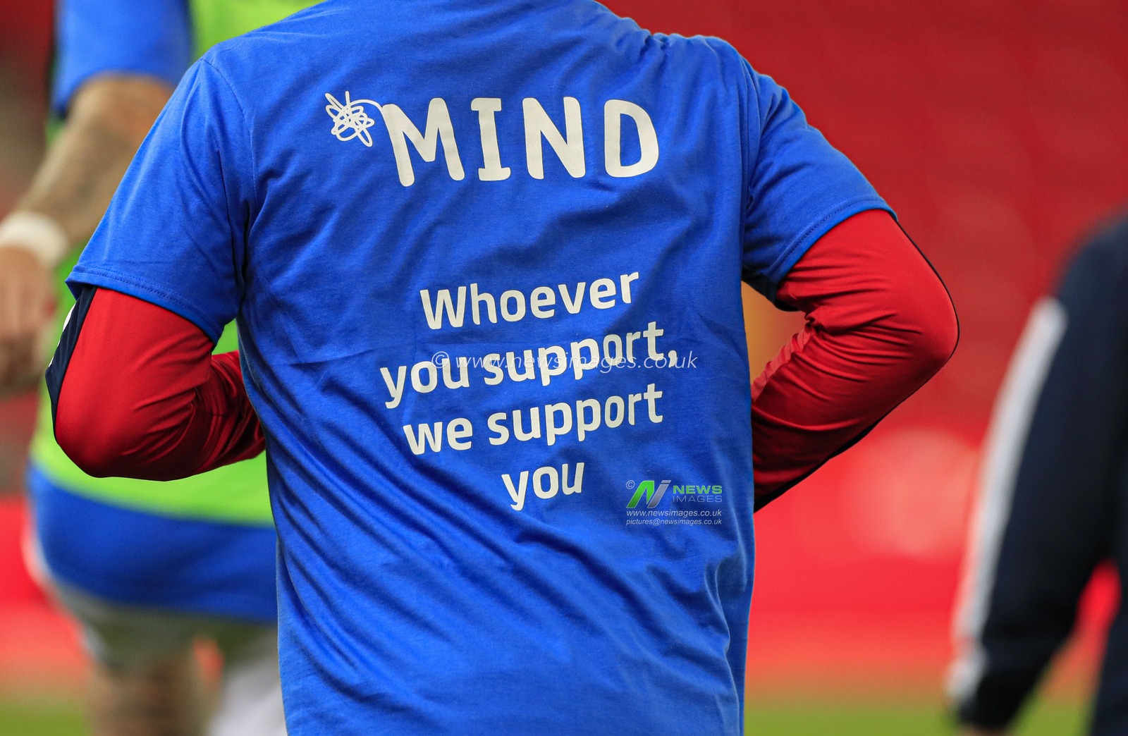 27th September 2019, Bet365 Stadium, Stoke-on-Trent, England; Sky Bet Championship, Stoke City v Nottingham Forest : Stoke City showing their support for the mental health charity MIND

Credit: Conor Molloy/News Images