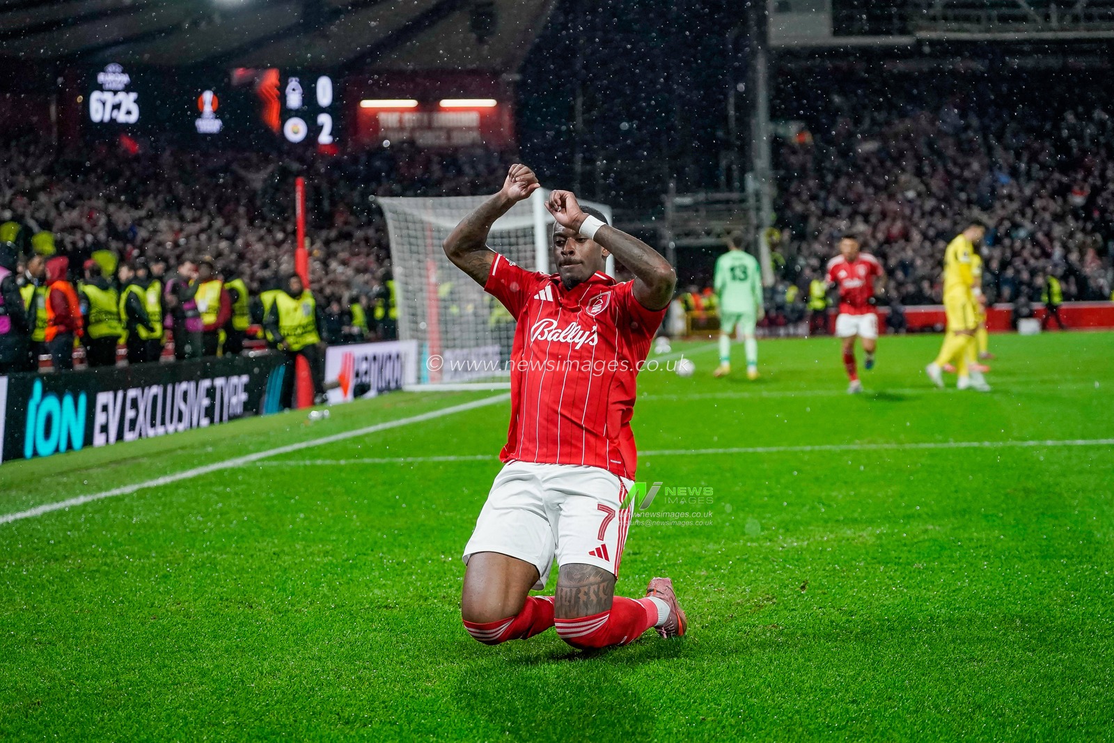 Callum Hudson-Odoi of Nottingham Forest celebrates his goal to make it  1-2 during the UEFA Europa League 
Knockout Round Play-offs match Nottingham Forest vs Fenerbahce at City Ground, Nottingham, United Kingdom on 26 February 2026

(Photo by Maynard Manyowa/News Images)