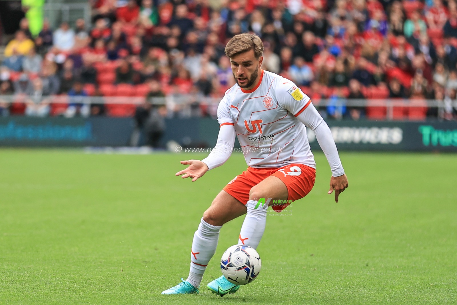 Luke Garbutt #29 of Blackpool in action during the game