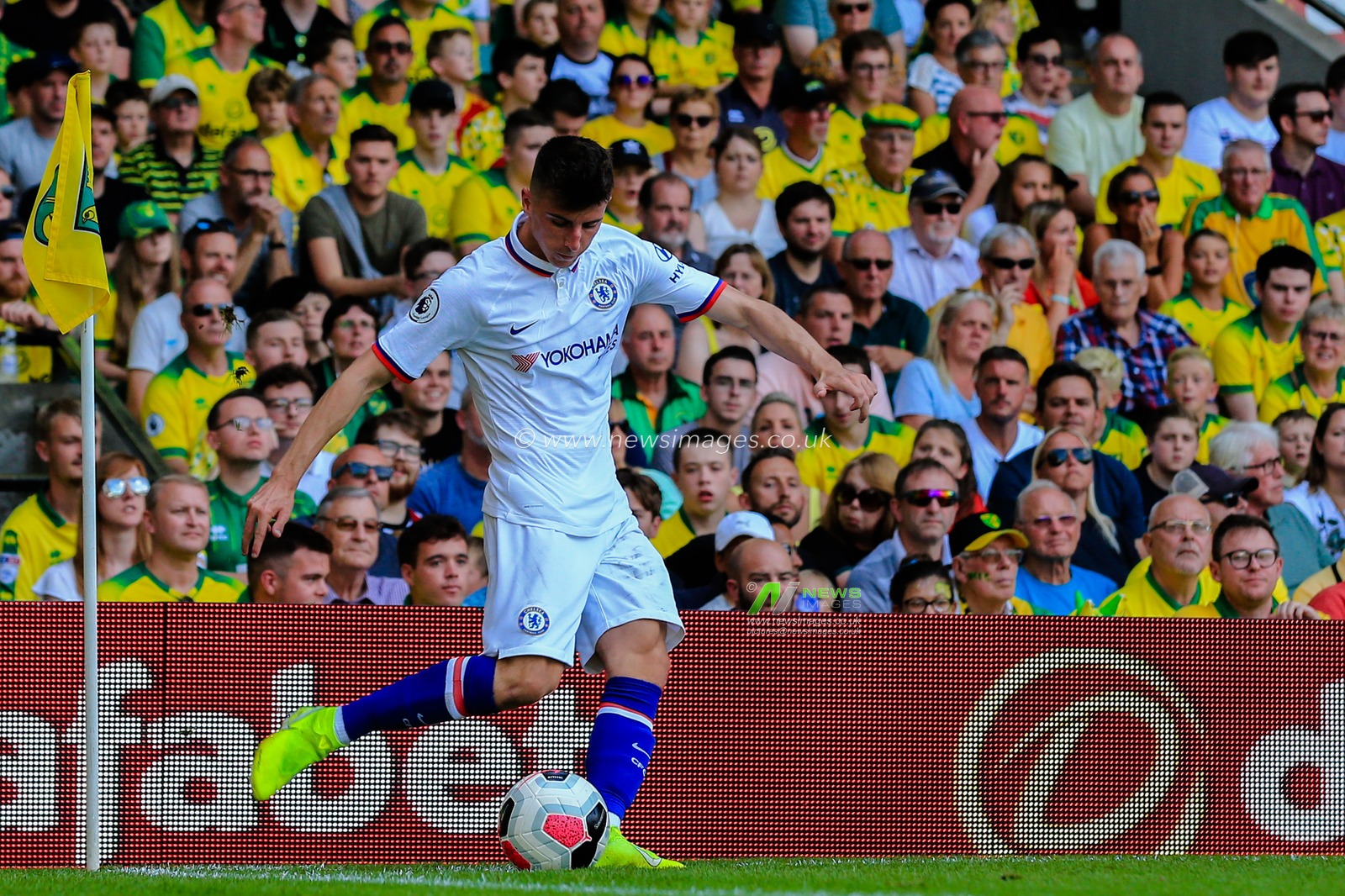 24th August 2019, Carrow Road, Norwich, England ; Premier League Football, Norwich City vs Chelsea  : Mason Mount (19) of Chelsea takes a corner kick


Credit: Georgie Kerr/News Images


Premier League/EFL Football images are subject to DataCo Licence