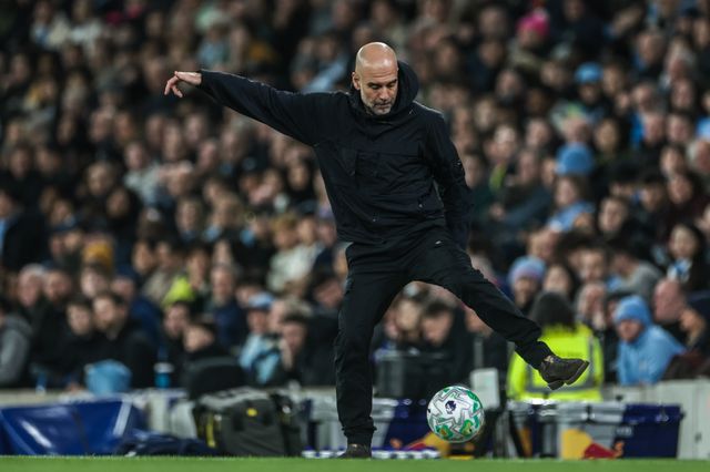 Pep Guardiola manager of Manchester City controls the ball as it goes out of play during the Premier League match Manchester City vs Nottingham Forest at Etihad Stadium, Manchester, United Kingdom on 04 March 2026

(Photo by Mark Cosgrove/News Images)