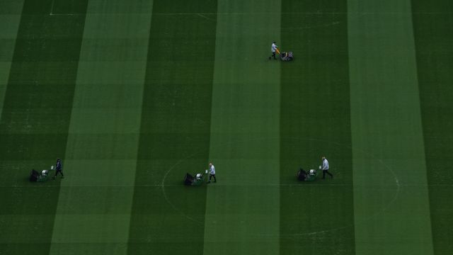 Ground staff make the Final Cut the the grass during the Premier League match Leeds United vs Manchester City at Elland Road, Leeds, United Kingdom on 28 February 2026

(Photo by Mark Cosgrove/News Images)