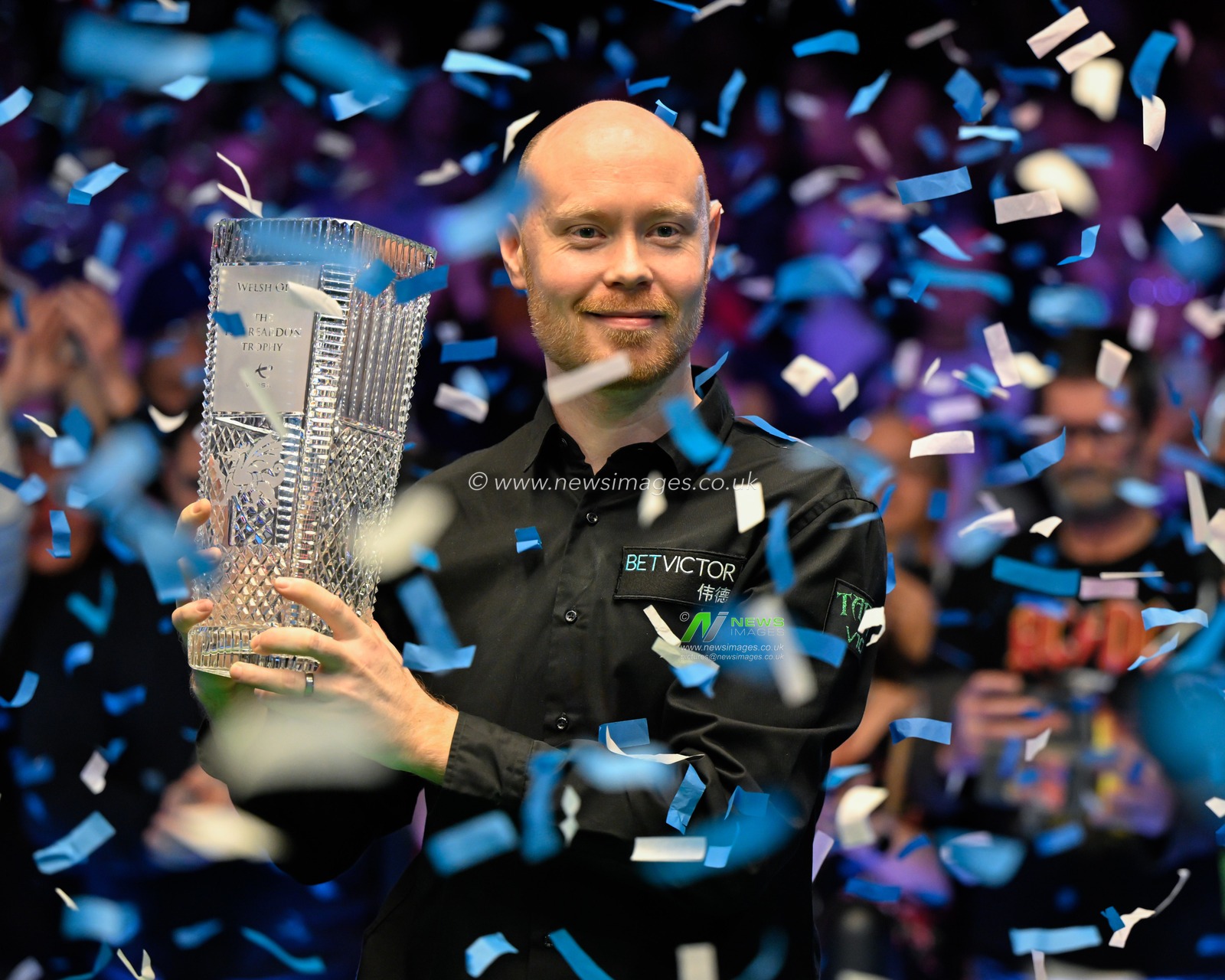 Gary Wilson lifts the Ray Reardon Trophy as he celebrates his victory, 2024 BetVictor Welsh Open Final at Venue Cymru, Llandudno, United Kingdom, 18th February 2024

(Photo by Cody Froggatt/News Images)