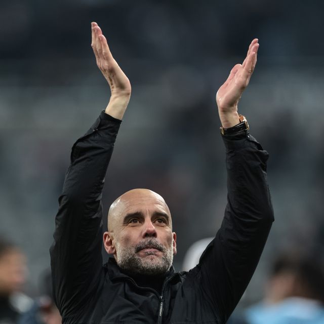 Pep Guardiola manager of Manchester City celebrates the 1-3 win with the traveling fans during the Emirates FA Cup 5th Round  match Newcastle Untied vs Manchester City at St. James's Park, Newcastle, United Kingdom on 07 March 2026

(Photo by Mark Cosgrove/News Images)