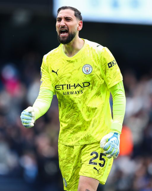 Manchester City goalkeeper Gianluigi Donnarumma celebrates Jeremy Doku of Manchester City goal to make it 1-0 during the Premier League match Manchester City vs Brentford at The City in the Community Etihad Stadium, Manchester, United Kingdom on 09 May 2026

(Photo by Jorge Horsted/News Images)