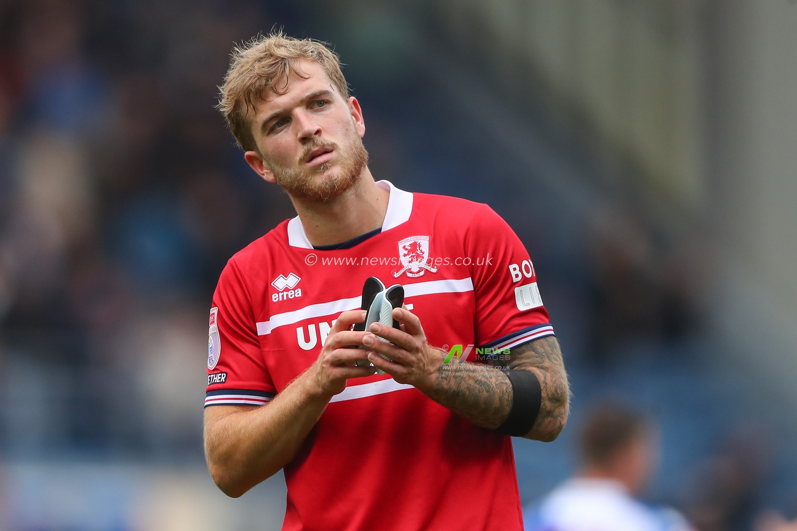 Riley McGree #8 of Middlesbrough applauds the travelling fans after the Sky Bet Championship match Blackburn Rovers vs Middlesbrough at Ewood Park, Blackburn, United Kingdom, 16th September 2023

(Photo by Gareth Evans/News Images)