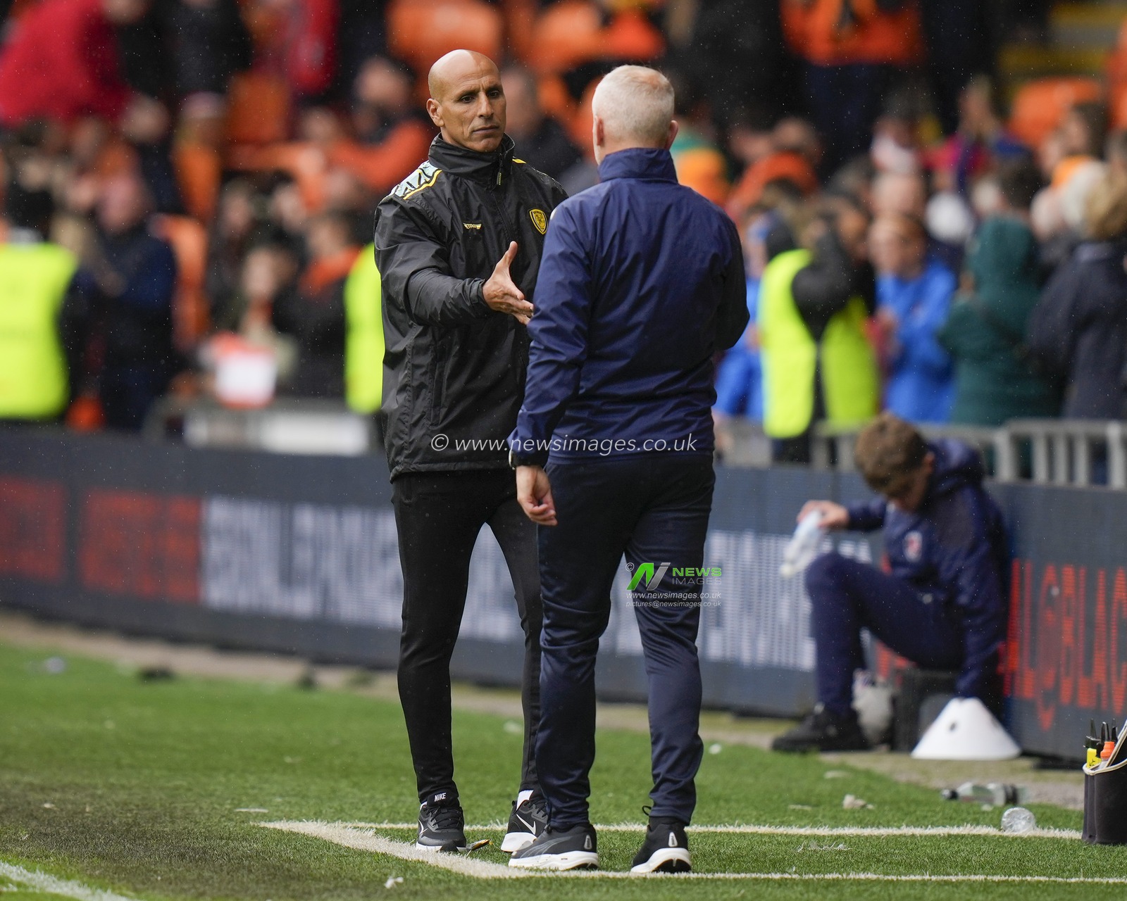 Dino Maamria, manager of Burton Albion shakes hands with Neil Critchley Manager of Blackpool after the Sky Bet League 1 match Blackpool vs Burton Albion at Bloomfield Road, Blackpool, United Kingdom, 5th August 2023

(Photo by Steve Flynn/News Images)