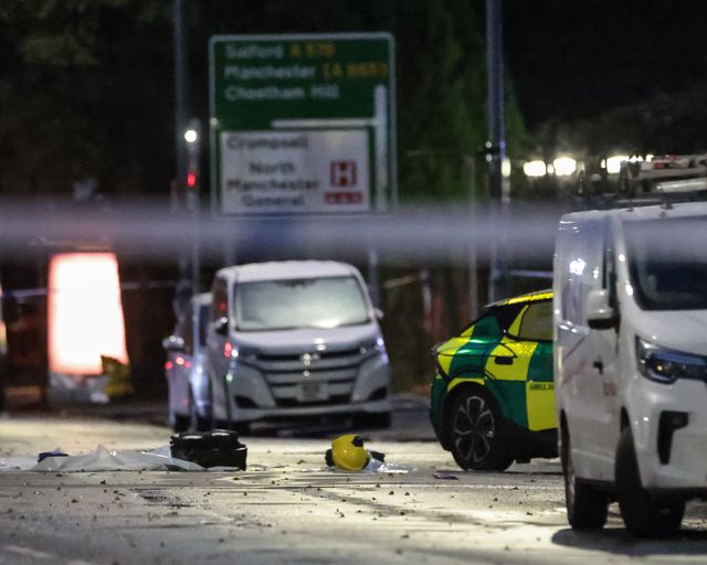 Forensic tents are still in place and emergency kit strewn across the road during the Manchester synagogue terror attack day 2 at Heaton Park Shul, Manchester, United Kingdom, 3rd October 2025

(Photo by Mark Cosgrove/News Images)