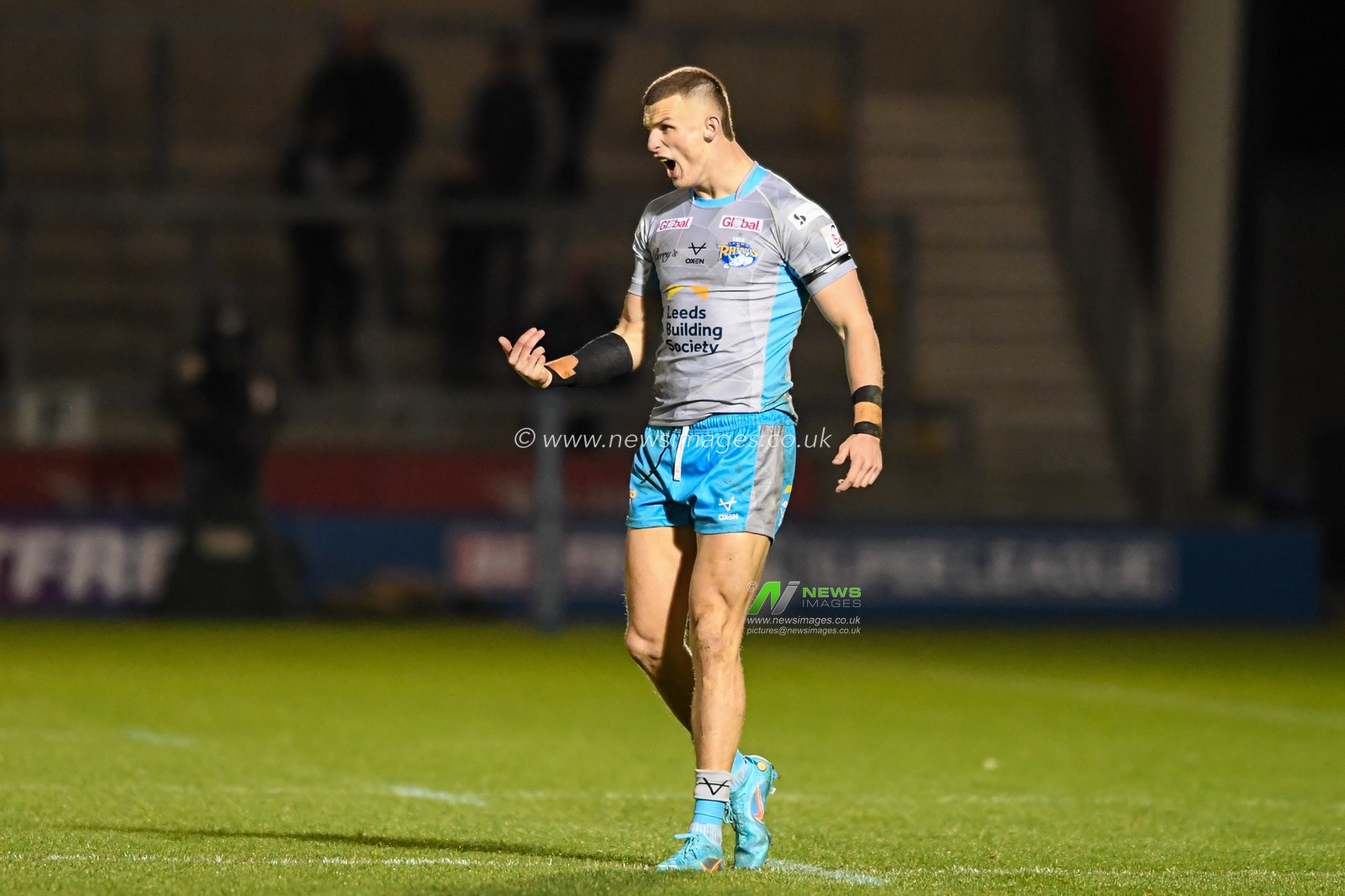 Ash Handley #5 of Leeds Rhinos shouts instructions during the game