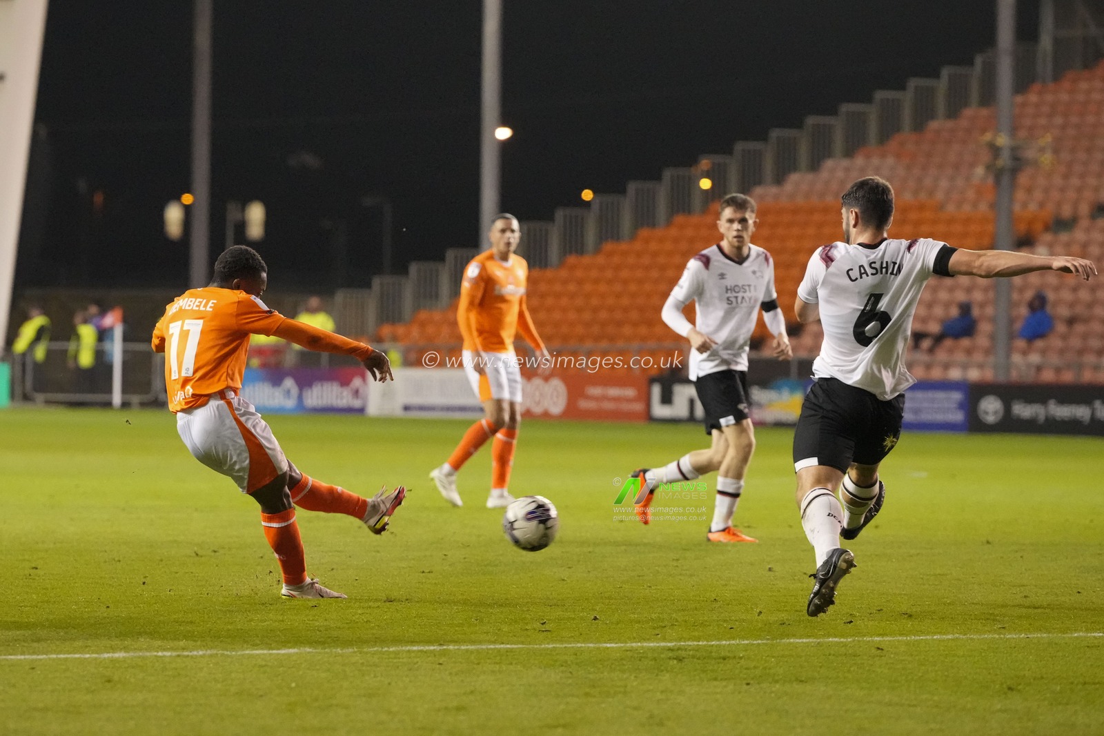Karamoko Dembele #11 of Blackpool shoots goal wards during the Sky Bet League 1 match Blackpool vs Derby County at Bloomfield Road, Blackpool, United Kingdom, 3rd October 2023

(Photo by Steve Flynn/News Images)