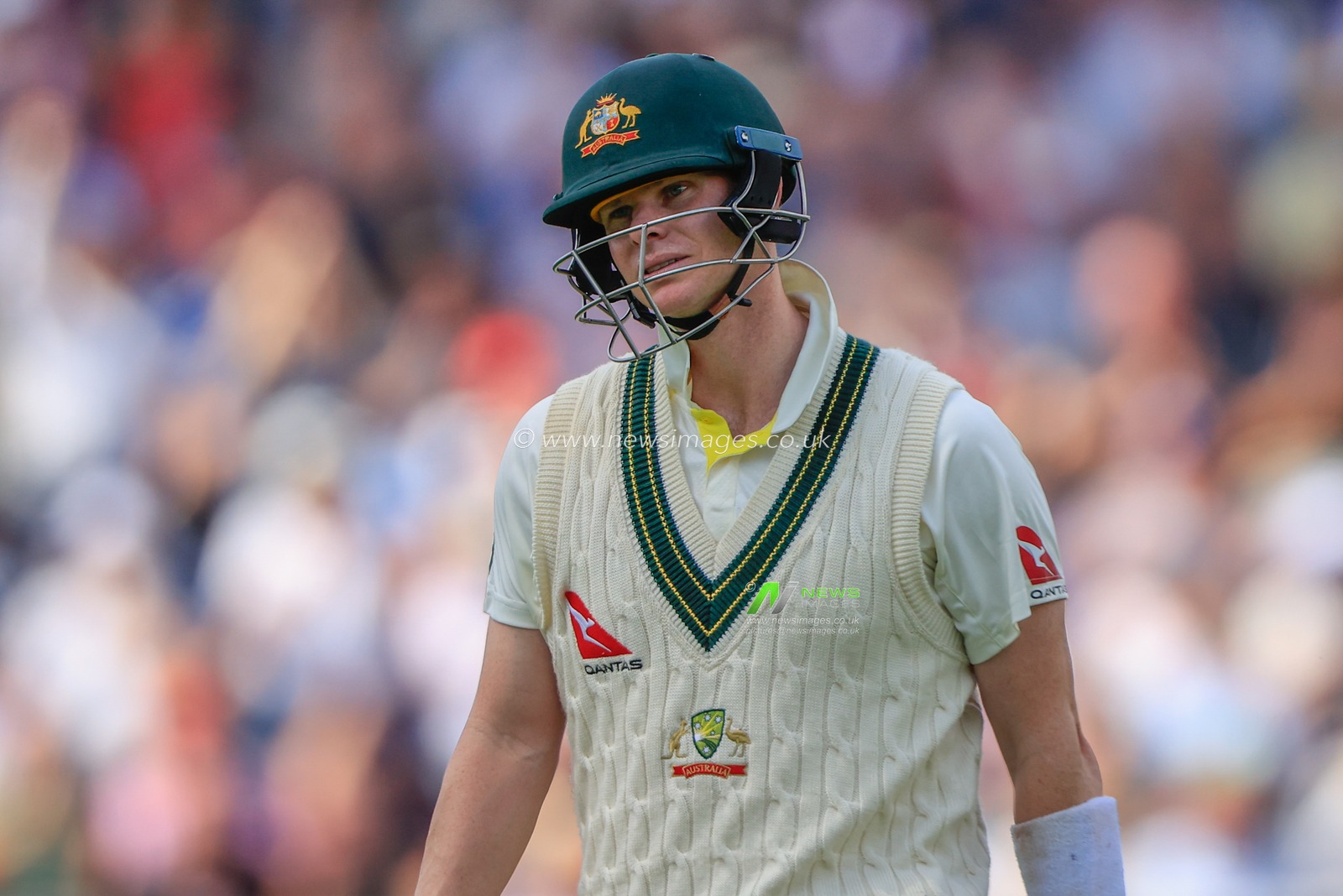 Steven Smith of Australia is bowled out by LBW by Mark Wood of England during the LV= Insurance Ashes Fourth Test Series Day One England vs Australia at Old Trafford, Manchester, United Kingdom, 19th July 2023

(Photo by Conor Molloy/News Images)