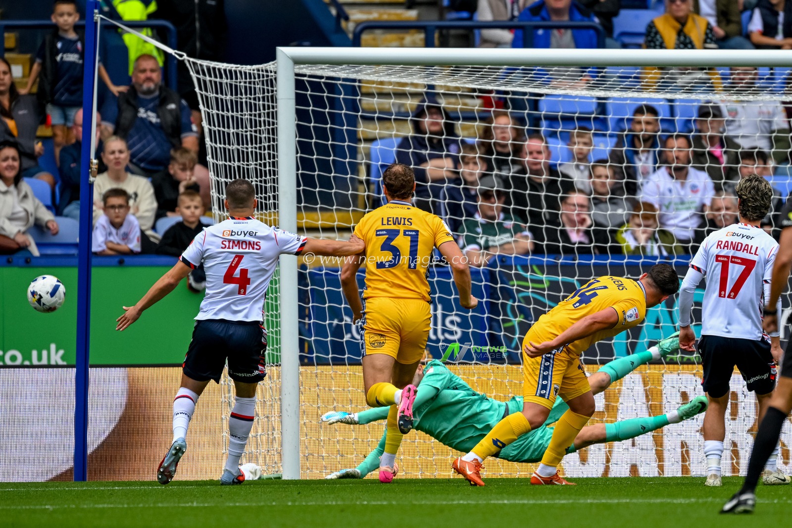 Matty Stevens of AFC Wimbledon  puts a shot wide of the Bolton goal during the Sky Bet League 1 match Bolton Wanderers vs AFC Wimbledon at Toughsheet Community Stadium, Bolton, United Kingdom, 6th September 2025

(Photo by Adam Gee/News Images)