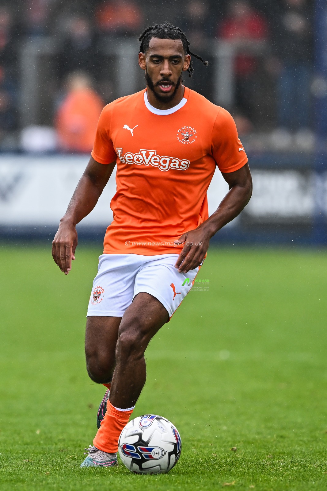Dominic Thompson #23 of Blackpool makes a break with the ball  during the Pre-season friendly match Barrow vs Blackpool at SO Legal Stadium, Barrow-in-Furness, United Kingdom, 22nd July 2023

(Photo by Craig Thomas/News Images)