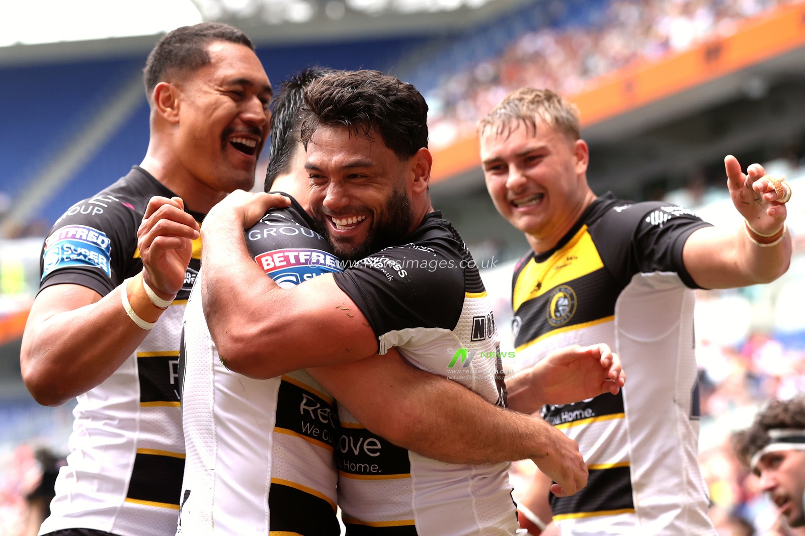 David Nofoaluma of York Knights celebrates his try during the Betfred Super League Magic Weekend match Huddersfield Giants vs York Knights at Hill Dickinson Stadium, Liverpool, United Kingdom on 04 July 2026

(Photo by Alfie Cosgrove/News Images)
