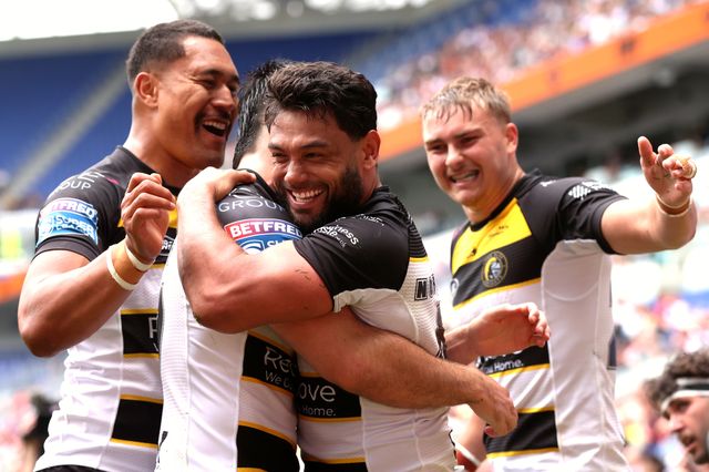 David Nofoaluma of York Knights celebrates his try during the Betfred Super League Magic Weekend match Huddersfield Giants vs York Knights at Hill Dickinson Stadium, Liverpool, United Kingdom on 04 July 2026

(Photo by Alfie Cosgrove/News Images)