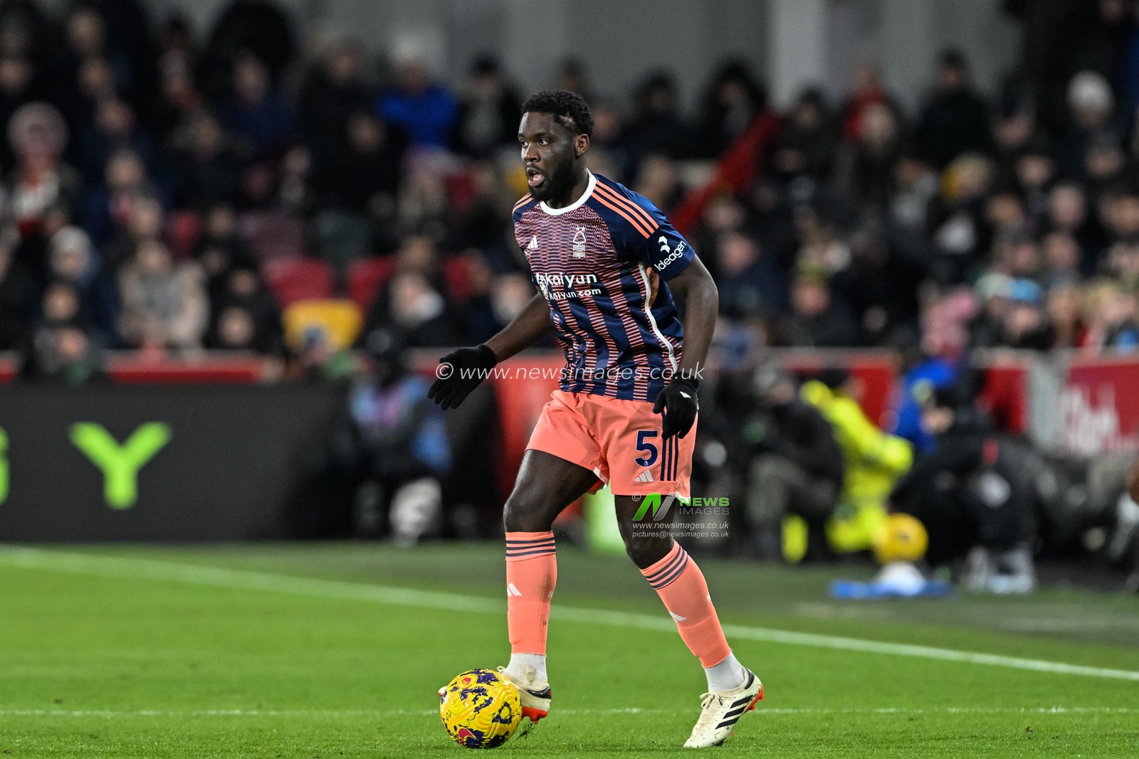 Orel Mangala of Nottingham Forest with the ball during the Premier League match Brentford vs Nottingham Forest at The Gtech Community Stadium, London, United Kingdom, 20th January 2024

(Photo by Cody Froggatt/News Images)