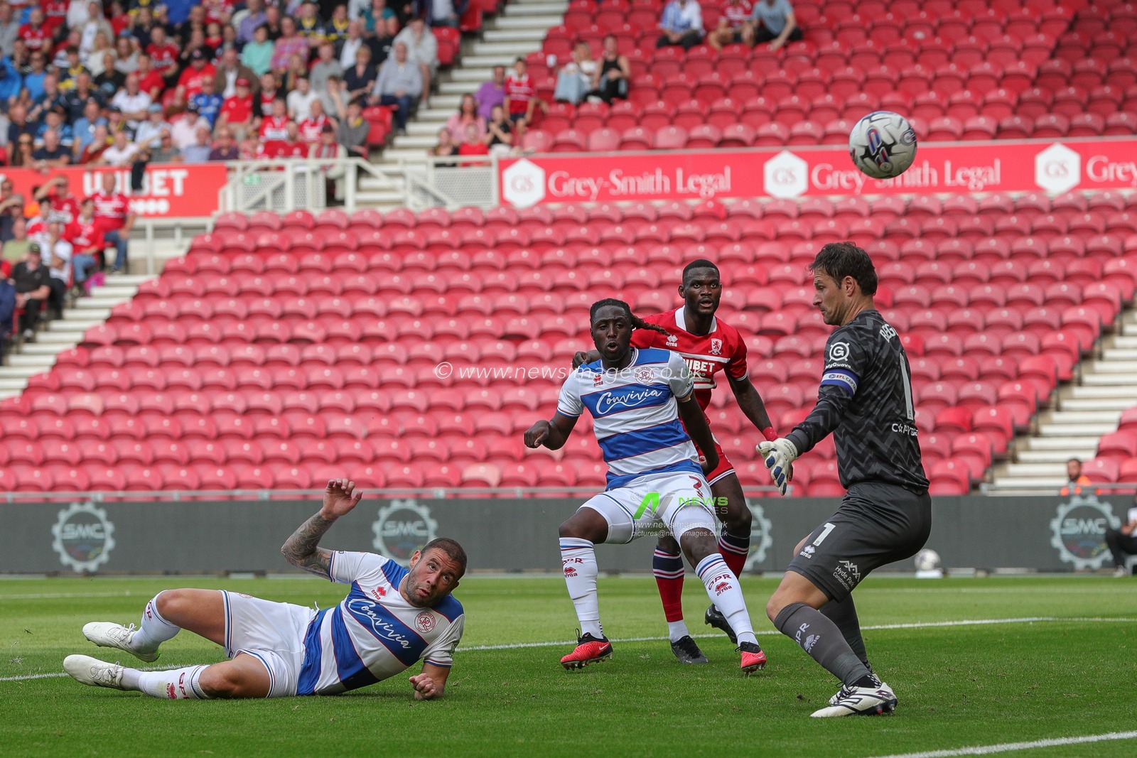 Steve Cook #5 of Queens Park Rangers heads the ball clear of danger inside his own box during the Sky Bet Championship match Middlesbrough vs Queens Park Rangers at Riverside Stadium, Middlesbrough, United Kingdom, 2nd September 2023

(Photo by James Heaton/News Images)
