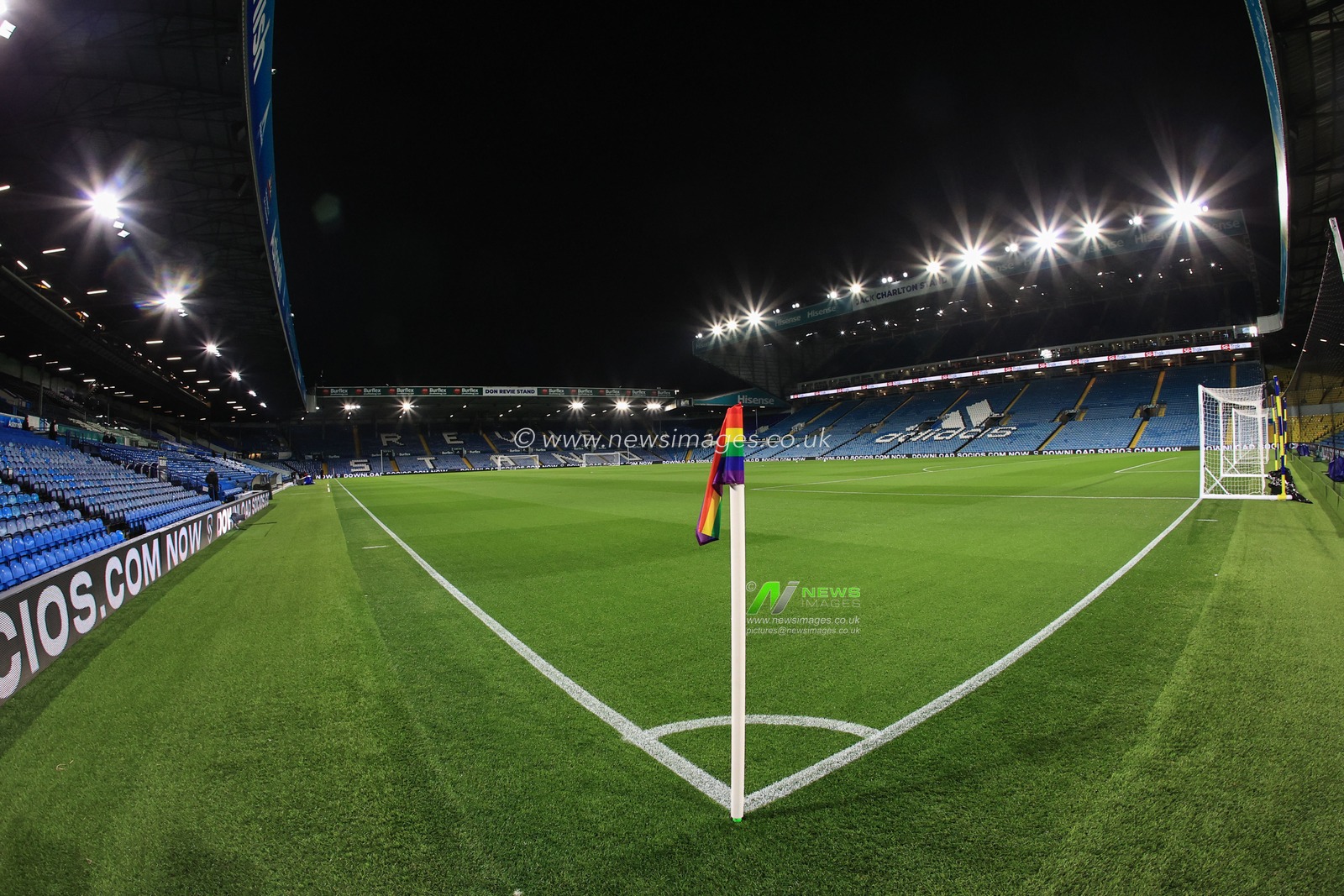 Rainbow Laces corner flags are in place at  Elland Road ahead of this evenings Premier League game, Leeds United v Crystal Palace
