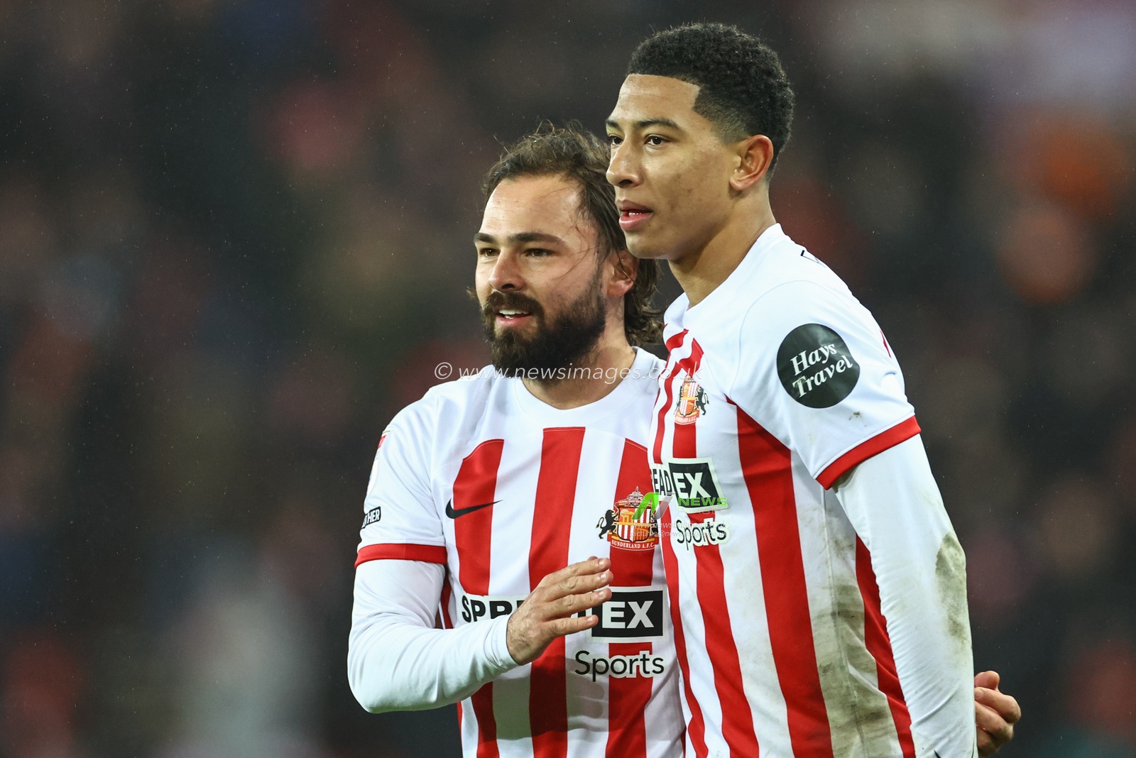 Bradley Dack #46 of Sunderland and Jobe Bellingham #7 of Sunderland celebrate the 1-0 win during the Sky Bet Championship match Sunderland vs Leeds United at Stadium Of Light, Sunderland, United Kingdom, 12th December 2023

(Photo by Mark Cosgrove/News Images)