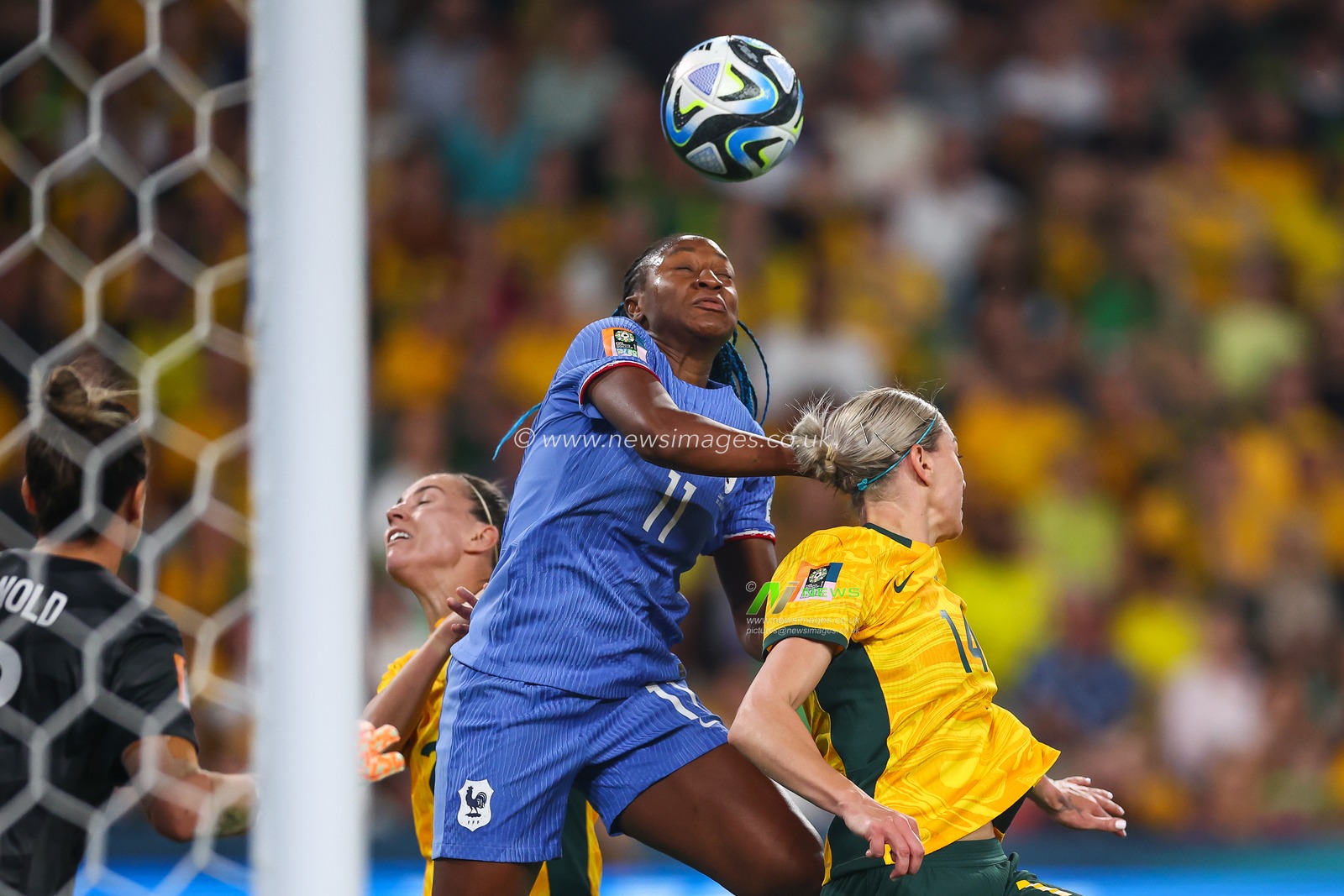 Kadidiatou Diani #11 of France wins the header during the FIFA Women's World Cup 2023 Quarter-Final match Australia Women vs France Women at Suncorp Stadium, Brisbane, Australia, 12th August 2023

(Photo by Patrick Hoelscher/News Images)