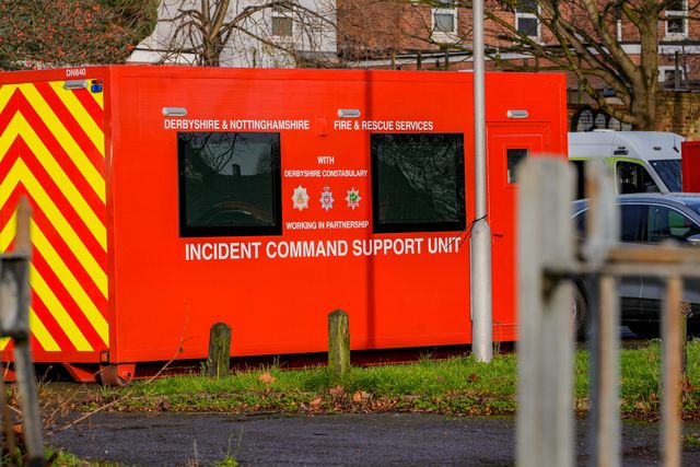 The incident headquarters  during a Major Explosives Incident in Derby that began on Thursday December 4 when police executed a warrant at an address on Vulcan Street, Derby, that saw two men arrested on suspicion of explosives offences and 200 homes evacuated (Maynard Manyowa / News Images)