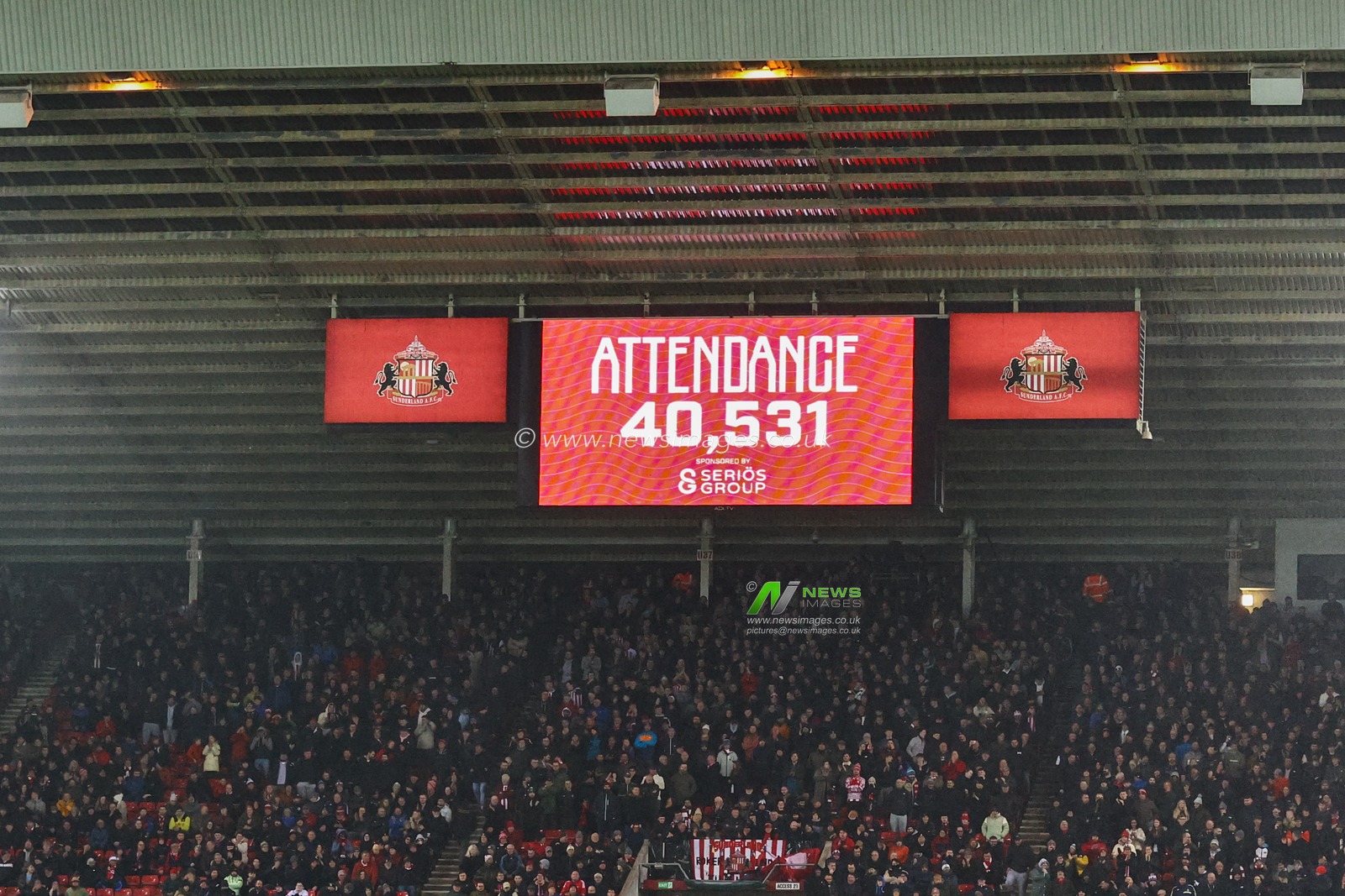 The attendance today is 40,531 during the Sky Bet Championship match Sunderland vs Leeds United at Stadium Of Light, Sunderland, United Kingdom, 12th December 2023

(Photo by Mark Cosgrove/News Images)