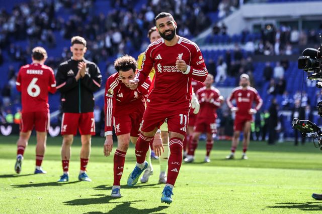 Mohamed Salah of Liverpool celebrates the win during the Premier League match Everton vs Liverpool at Hill Dickinson Stadium, Liverpool, United Kingdom on 19 April 2026

(Photo by Alfie Cosgrove/News Images)