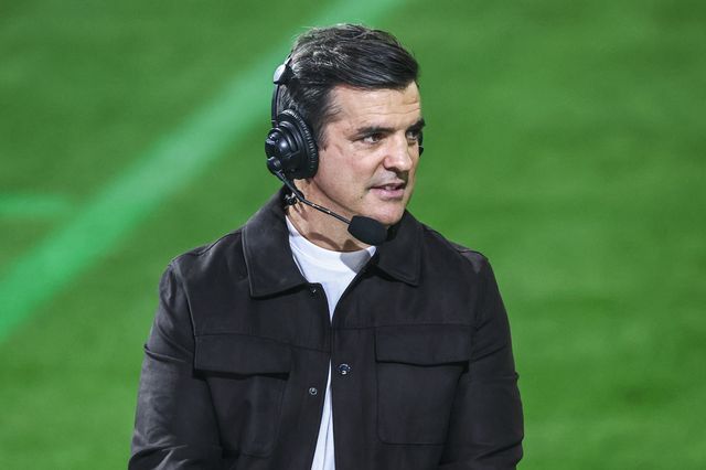 Brian Carney, Sky Sports Rugby League presenter during the Betfred Super League play-off Eliminator 1 match Leigh Leopards vs Wakefield Trinity at Progress With Unity Stadium, Leigh, United Kingdom, 26th September 2025

(Photo by Alfie Cosgrove/News Images)