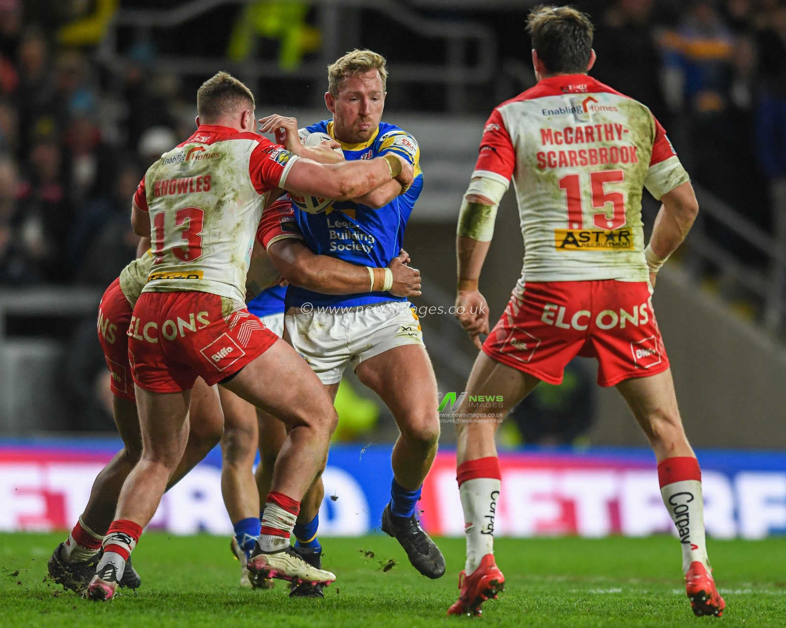 Matt Prior #10 of Leeds Rhinos drives the ball forward