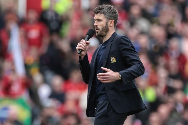 Michael Carrick manager of Manchester United addresses Old Trafford after the final home game of the season during the Premier League match Manchester United vs Nottingham Forest at Old Trafford, Manchester, United Kingdom on 17 May 2026

(Photo by Mark Cosgrove/News Images)