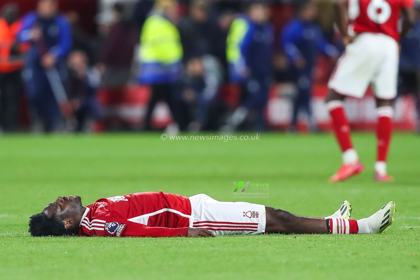 Ola Aina #43 of Nottingham Forest lays on the ground dejected at the end of the Premier League match Nottingham Forest vs Burnley at City Ground, Nottingham, United Kingdom, 18th September 2023

(Photo by Gareth Evans/News Images)