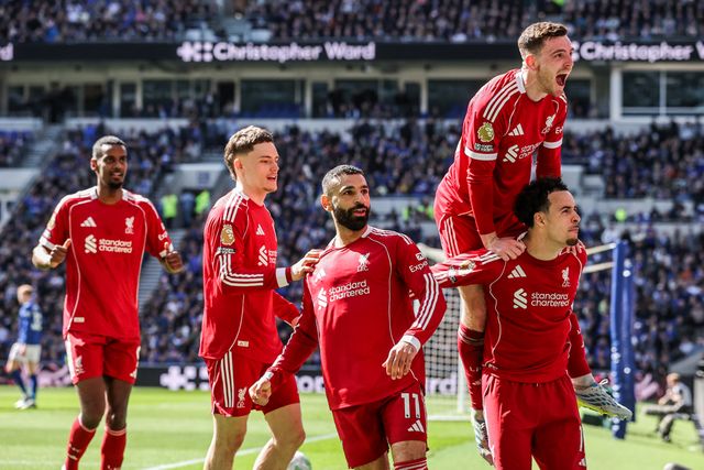 Mohamed Salah of Liverpool celebrates his goal to make it 0-1 during the Premier League match Everton vs Liverpool at Hill Dickinson Stadium, Liverpool, United Kingdom on 19 April 2026

(Photo by Alfie Cosgrove/News Images)
