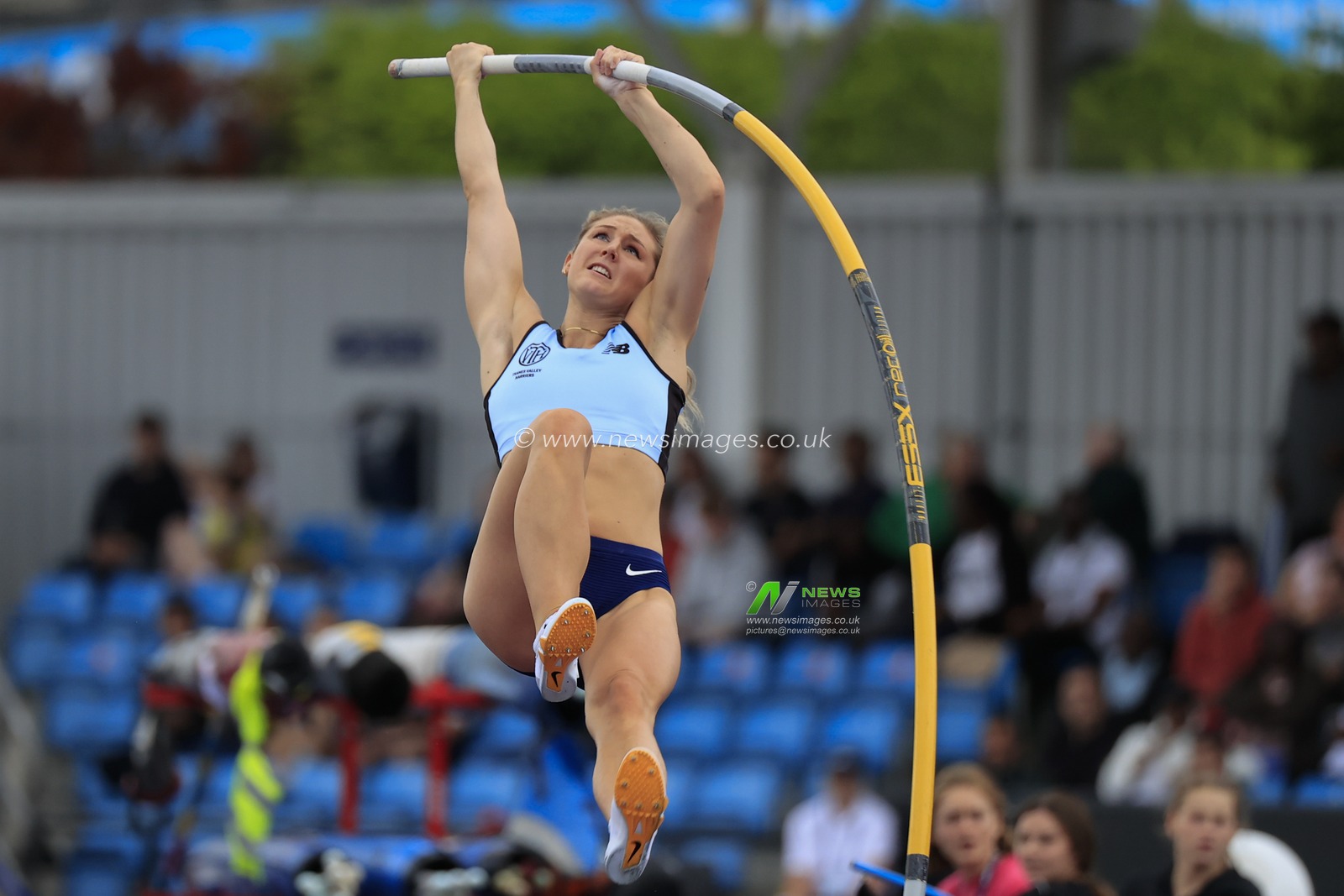 Molly Caudery on her way to winning the womenâ€™s pole vault during the UK Athletics Championships at Manchester Regional Arena, Manchester, United Kingdom, 8th July 2023.

(Photo by Conor Molloy/News Images)