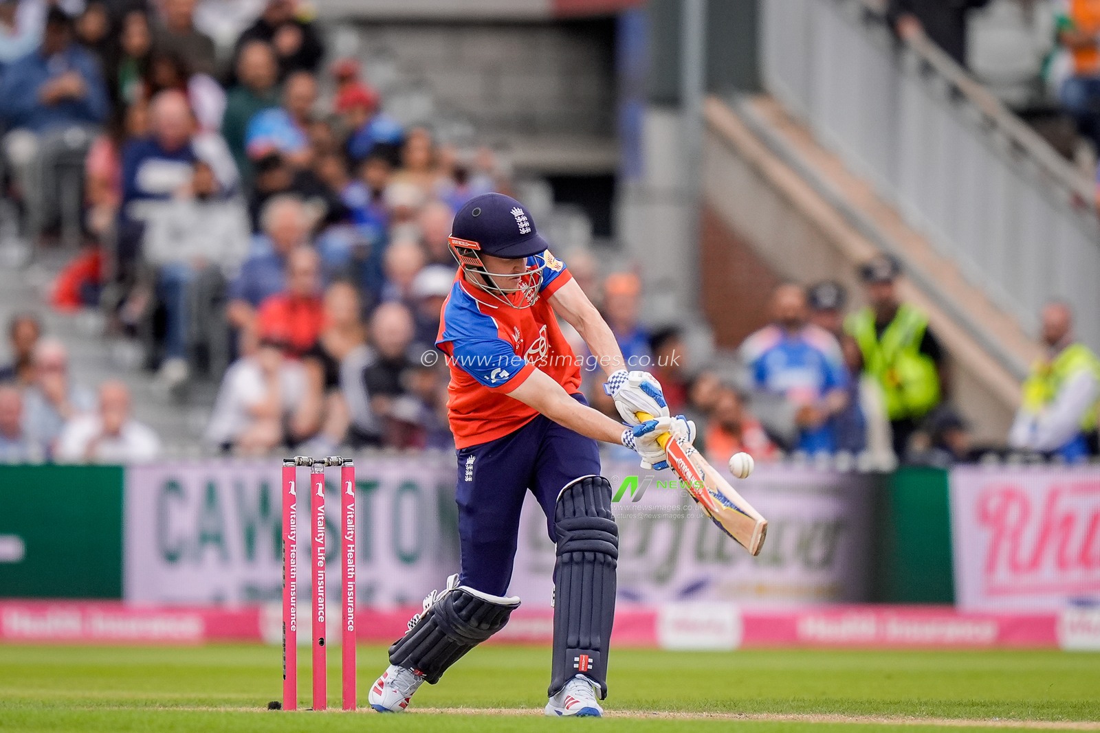 England captain Harry Brook hits a six   during the Second Vitality T20 International match England vs India at Old Trafford, Manchester, United Kingdom on 04 July 2026

(Photo by Maynard Manyowa/News Images)